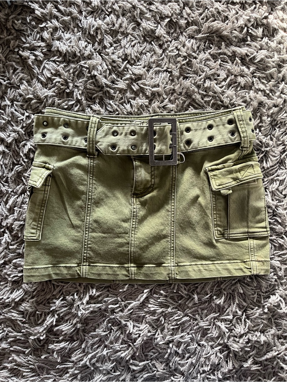 Urban Outfitters Olive Cargo Mini Skirt with Grommet Belt